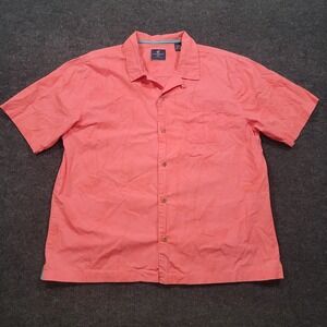 Caribbean Joe Men Button Front Shirt XL‎ Coral Short Sleeve Cotton